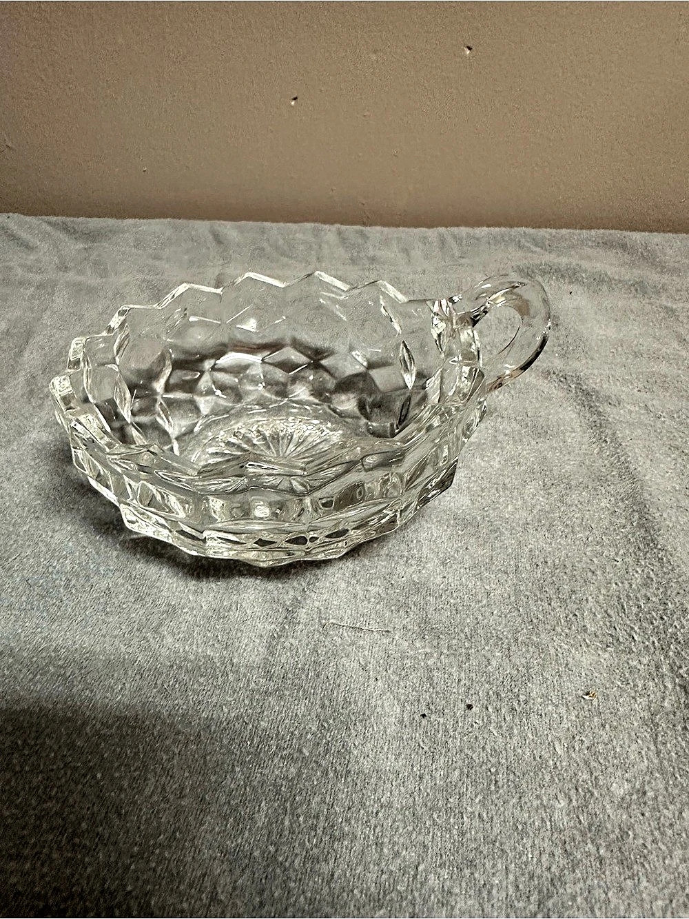Clear Cut Glass Handled Dish